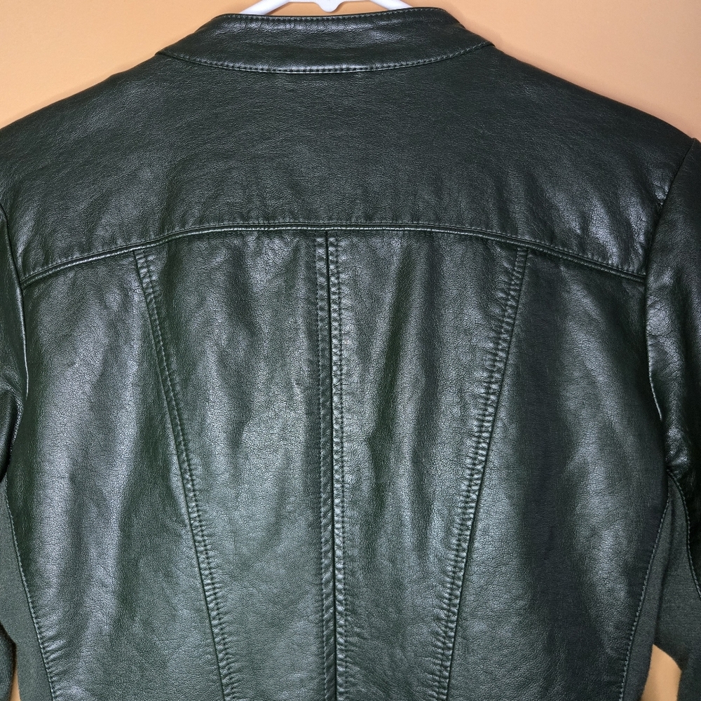 Guess Green Bomber Biker Vegan Leather Jacket, M (PTP=18") - Picture 12 of 15